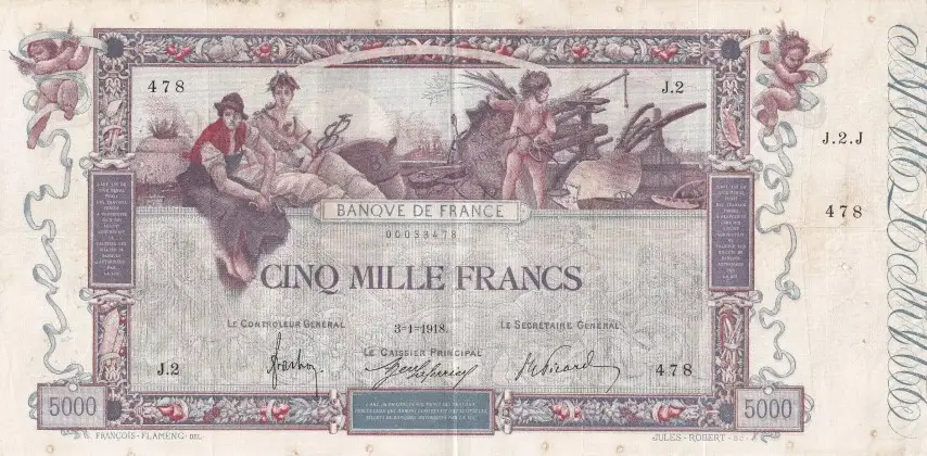 Billet de 5000 francs Oeuvre de Flameng recto